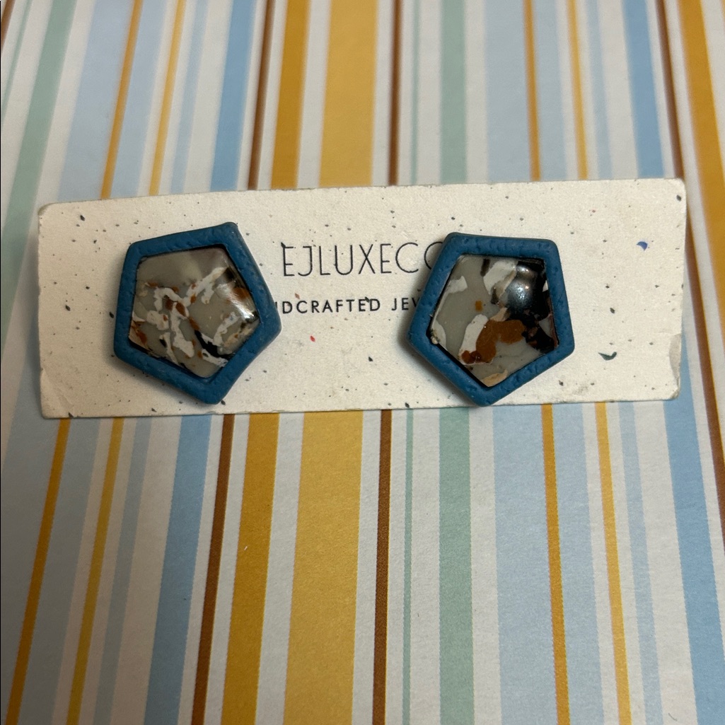 Luxe Blue And Gray Hexagon Earrings